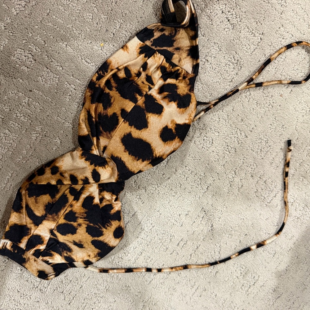 Leopard Print Bandeau Bikini Top - Brown/Black